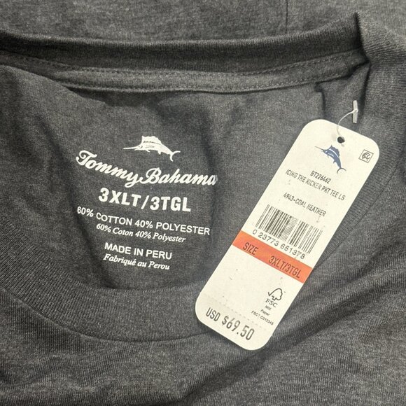 Tommy Bahama Icing the Kicker LS Pocket Tee Men’s 3XL Coal Heather Graphic Shirt - Picture 5 of 5